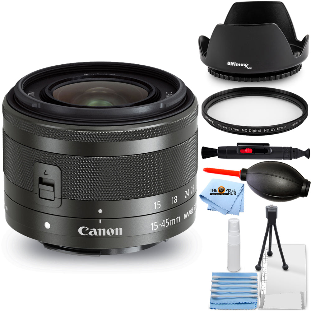 Canon EF-M 15-45mm f/3.5-6.3 IS STM Lens (Graphite) 0572C002 - 7PC Accessory Kit