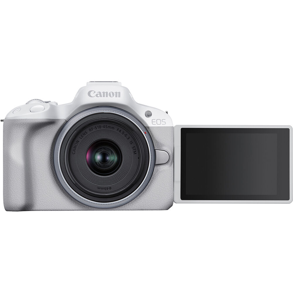 Canon EOS R50 Mirrorless Camera w/ 18-45mm and 55-210mm Lenses (White)