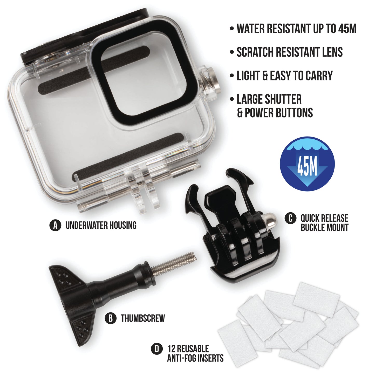 Ultimaxx 50m/164ft Waterproof Housing for GoPro HERO9 HERO10 HERO11 and HERO12
