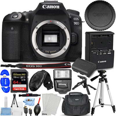Canon EOS 90D DSLR (Body Only) 3616C002 + 64GB+ Flash + Tripod Bundle