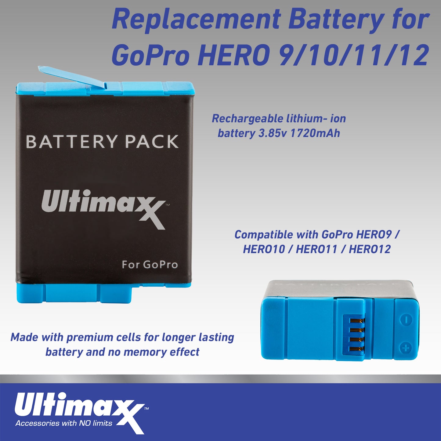 Ultimaxx Replacement Battery for GoPro HERO9 Black 1720mAh