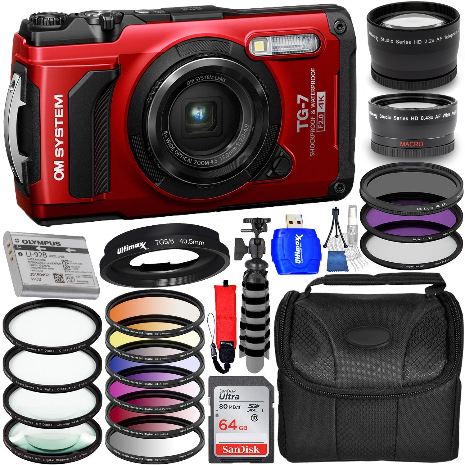 OM SYSTEM Tough TG-7 Digital Camera (Red) V110030RU000 - 12PC