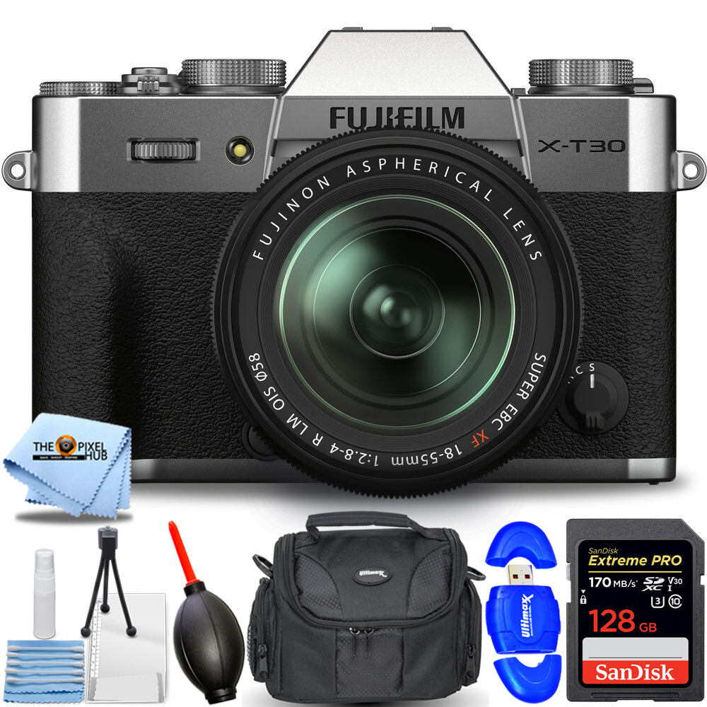 FUJIFILM X-T30 II Mirrorless Camera with 18-55mm Lens Silver - 7PC Accessory Kit