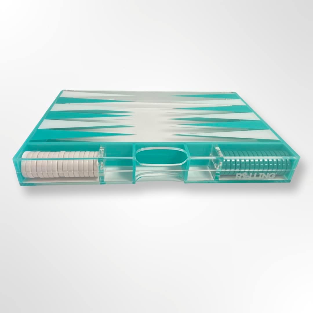 Lucite Acrylic Backgammon Set 18" Large Premium Board + Pieces (Clear Turquois)