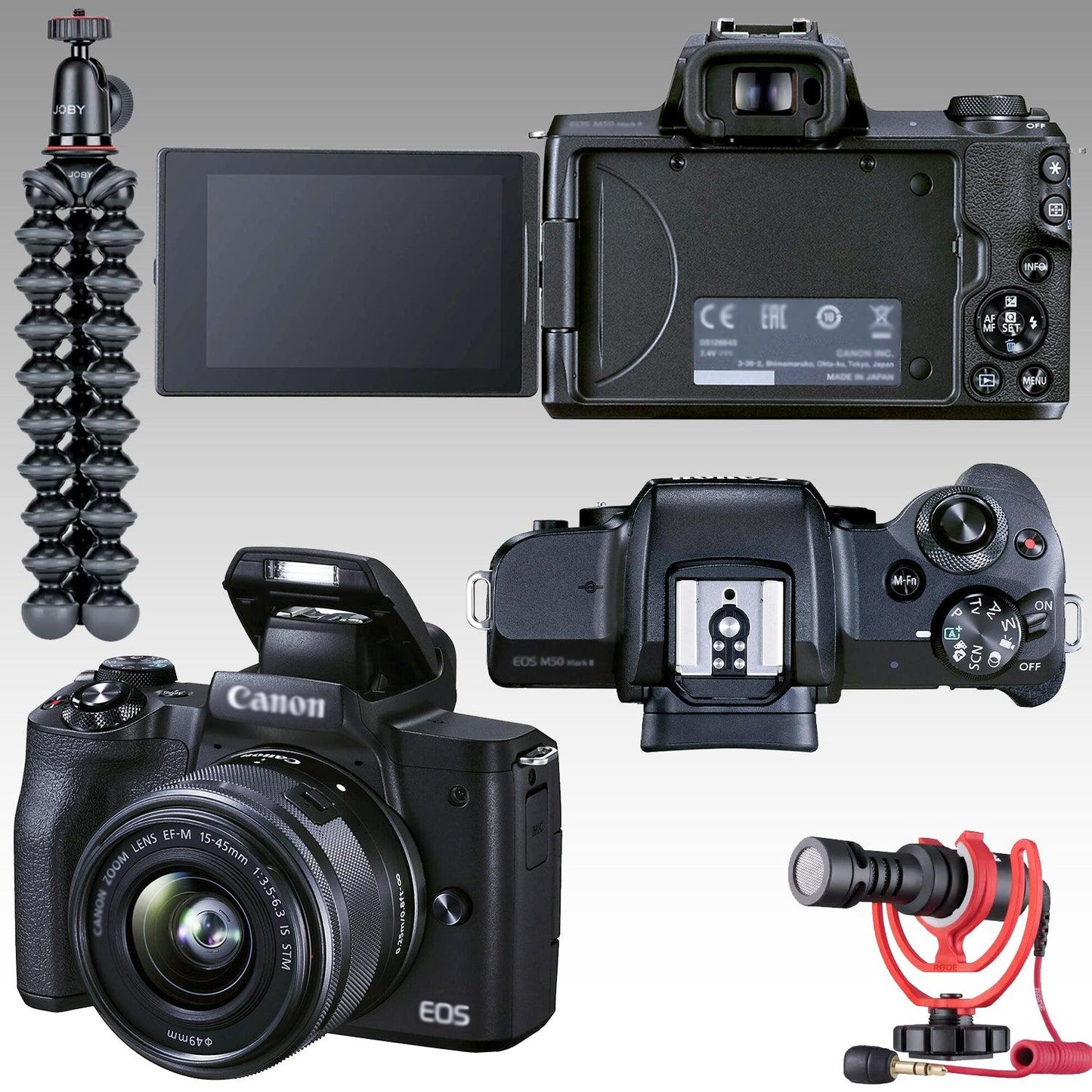 Canon EOS M50 Mark II Mirrorless Camera (Black) w/ 15-45mm Lens Vlogger 32GB Kit