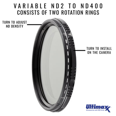 ULTIMAXX 55mm Variable Neutral Density Twisting Multi-Coated Filter ND2-ND400