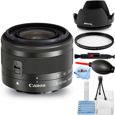 Canon EF-M 15-45mm f/3.5-6.3 IS STM Lens (Graphite) 0572C002 - 7PC Accessory Kit