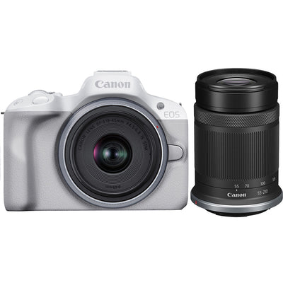 Canon EOS R50 Mirrorless Camera w/ 18-45mm and 55-210mm Lenses (White)
