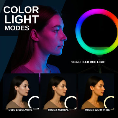 10" RGB Color Changing LED Ring Light with Tabletop Tripod