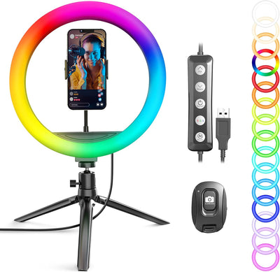 10" RGB Color Changing LED Ring Light with Tabletop Tripod