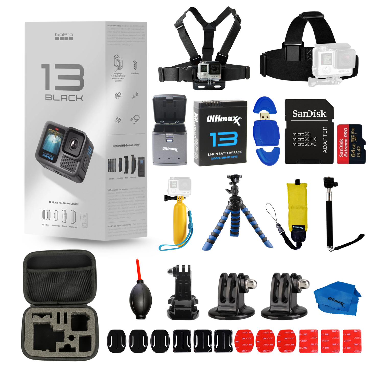 GoPro HERO 13 HERO13 Black 27MP Action Camera + EXT BATT 32GB Bundle