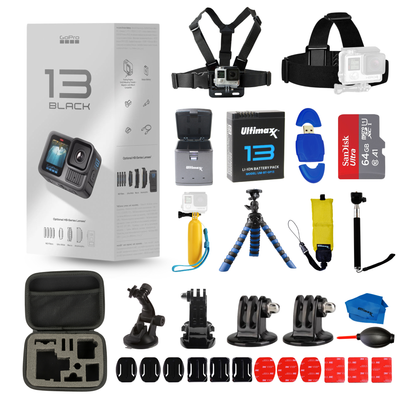 GoPro HERO 13 HERO13 Black 27MP Action Camera + EXT BATT 64GB Bundle