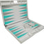 Lucite Acrylic Backgammon Set 18" Large Premium Board and Pieces (White/Aqua) Ready Covers