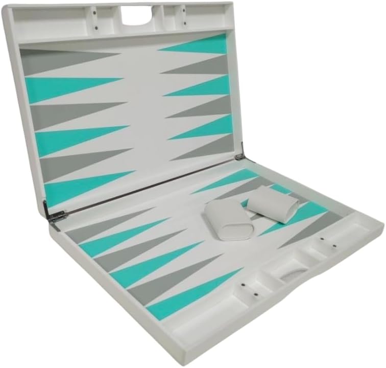 Lucite Acrylic Backgammon Set 18" Large Premium Board and Pieces (White/Aqua) Ready Covers