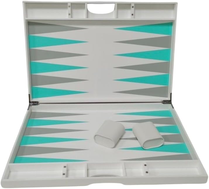 Lucite Acrylic Backgammon Set 18" Large Premium Board and Pieces (White/Aqua) Ready Covers