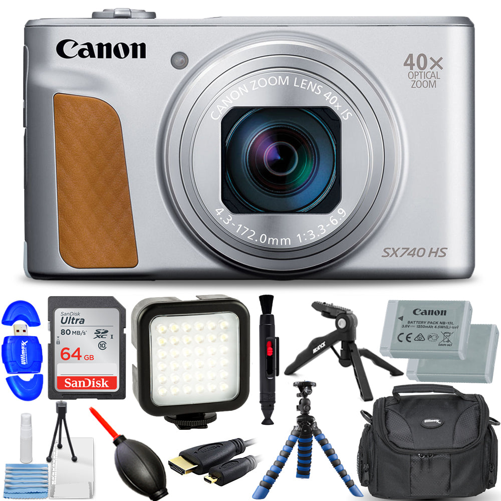 Canon PowerShot SX740 HS Digital Camera (Silver) 2956C001 - 12PC Accessory Kit