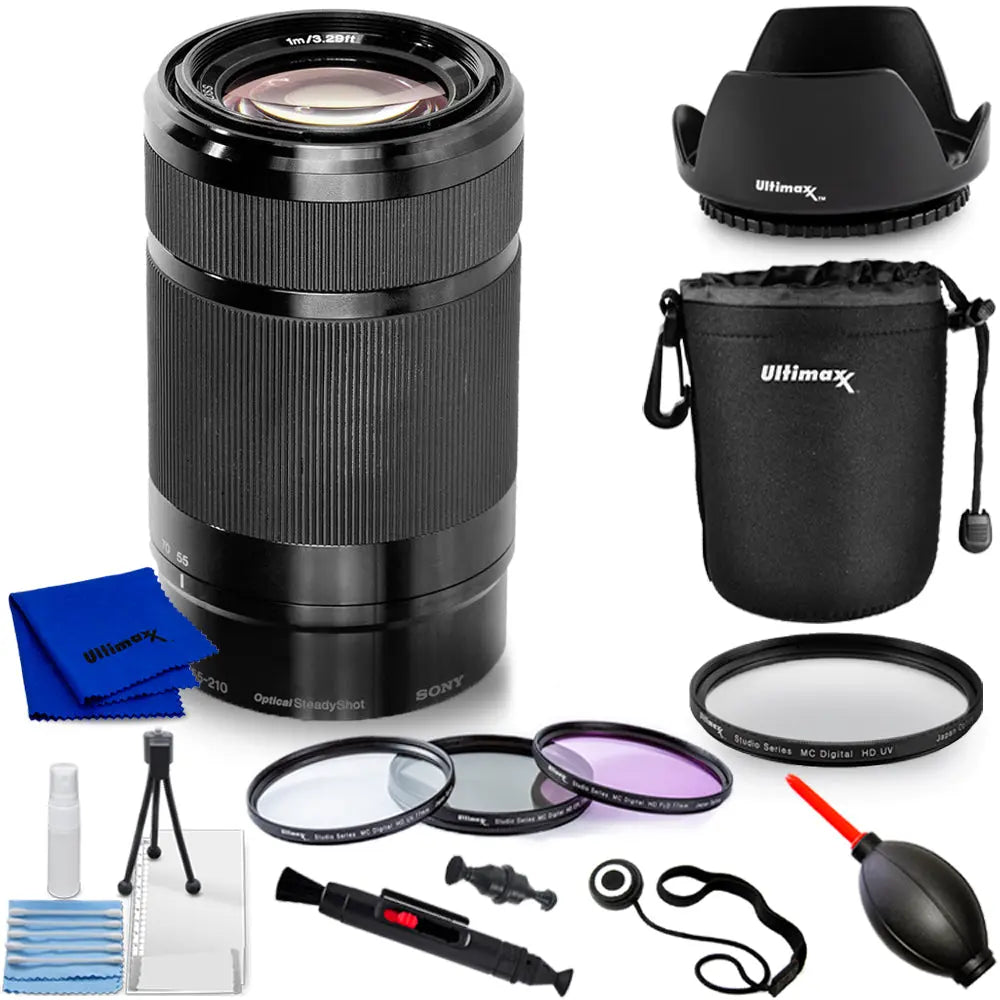 Sony E 55-210mm f/4.5-6.3 OSS Lens (Black) - 10PC Accessory Bundle White Box Sony