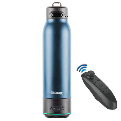 Vacuum Insulated Premium Water Bottle (Navy) with Rechargeable Bluetooth Speaker and Xtreme Mini Bluetooth Remote. Remote Doubles as Gaming Joystick/Mouse for Smartphone Apps.