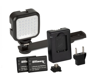 ULTIMAXX Professional Universal LED Video Light Kit with 2 Batteries and Bracket