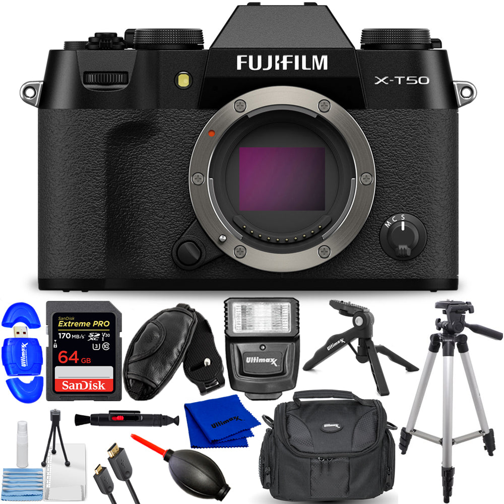 FUJIFILM X-T50 Mirrorless Camera (Black) 16828222 - 12PC Accessory Bundle