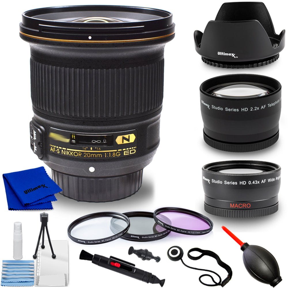 Nikon AF-S NIKKOR 20mm f/1.8G ED Lens 20051 + Telephoto and Wide Angle Lenses