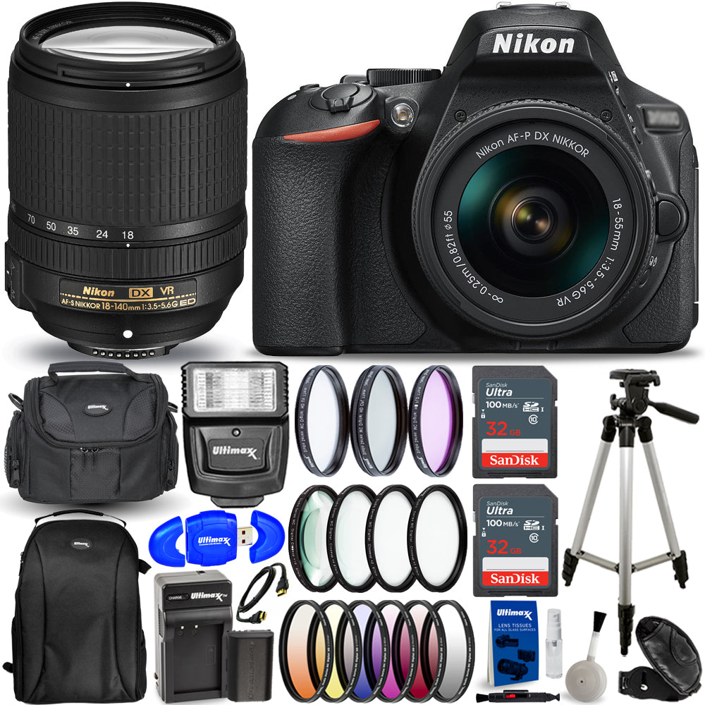 Nikon D5600 DSLR with AF-P 18-55mm + 18-140mm VR Lenses - 18PC 