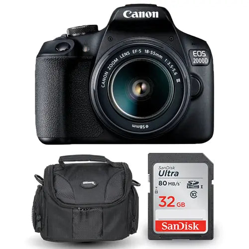 Canon EOS 2000D / Rebel T7 with EF-S 18-55mm III Lens + Sandisk 32GB and Case Canon
