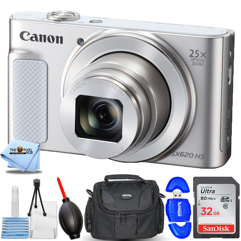 Canon PowerShot SX620 HS Digital Camera (Silver) + 32GB + Gadget Bag Bundle