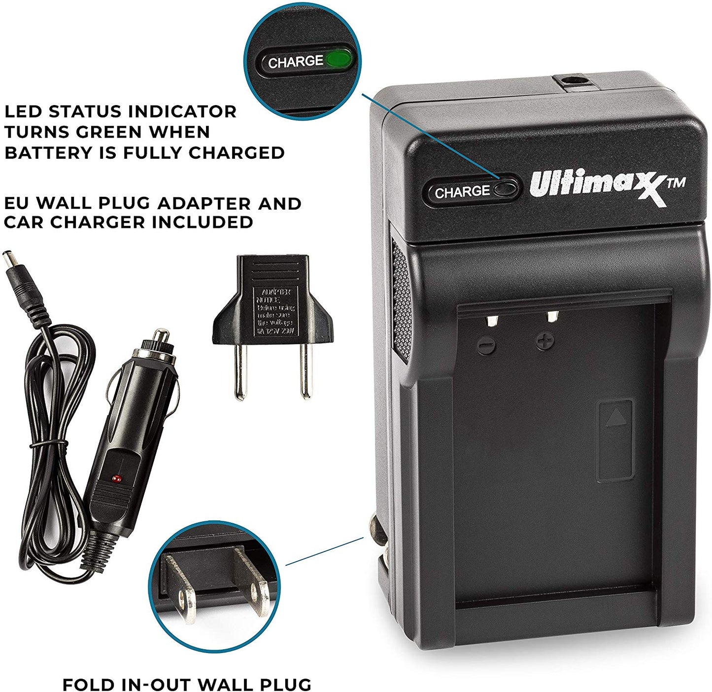 ULTIMAXX Travel Charger + Replacement battery for Canon NB13L - 1600 mah