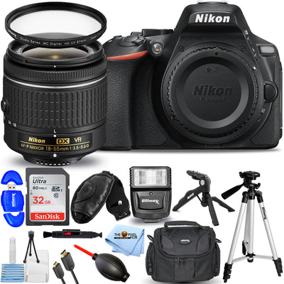 Nikon D5600 DSLR Camera with 18-55mm VR Lens + 32GB + Flash + Tripod Bundle