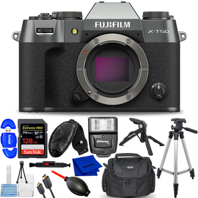 FUJIFILM X-T50 Mirrorless Camera (Charcoal Silver) 16828416 - 12PC Accessory Kit