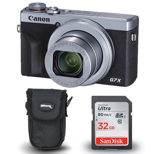Canon PowerShot G7 X Mark III Digital Camera (Silver) + Sandisk Ultra 32GB SD and Case Canon