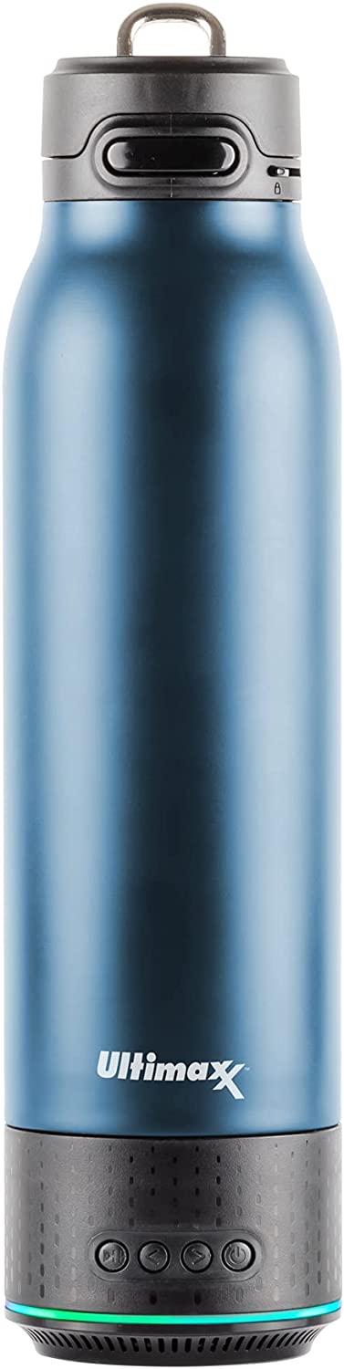 Vacuum Insulated Premium Water Bottle with Rechargeable Bluetooth Speaker - Steel Double Wall Design + Lights - NAVY BLUE