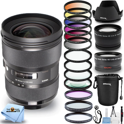 Sigma 24-35mm f/2 DG HSM Art Lens for Nikon F + Filter Kits + Lens Pouch Bundle