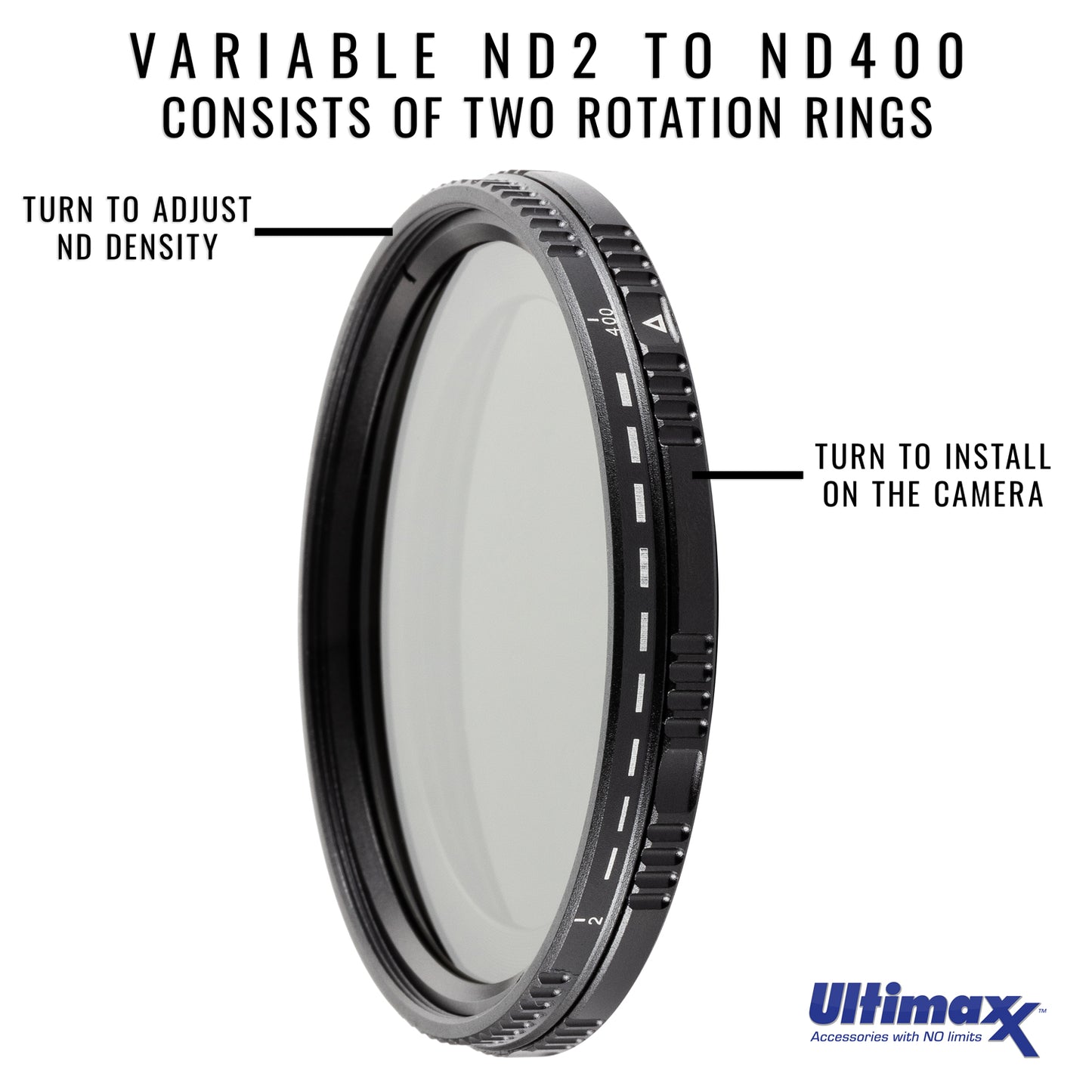 ULTIMAXX 105mm Variable Neutral Density Twisting Multi-Coated Filter ND2-ND400