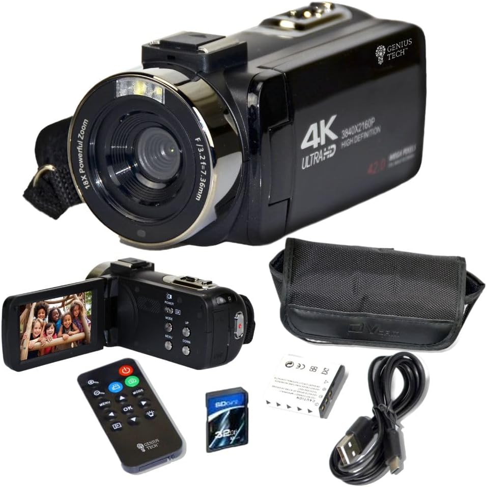 GeniusTech Digital 42MP Video Camera w/ 64GB SD Card, Remote, Case and Cable Kit