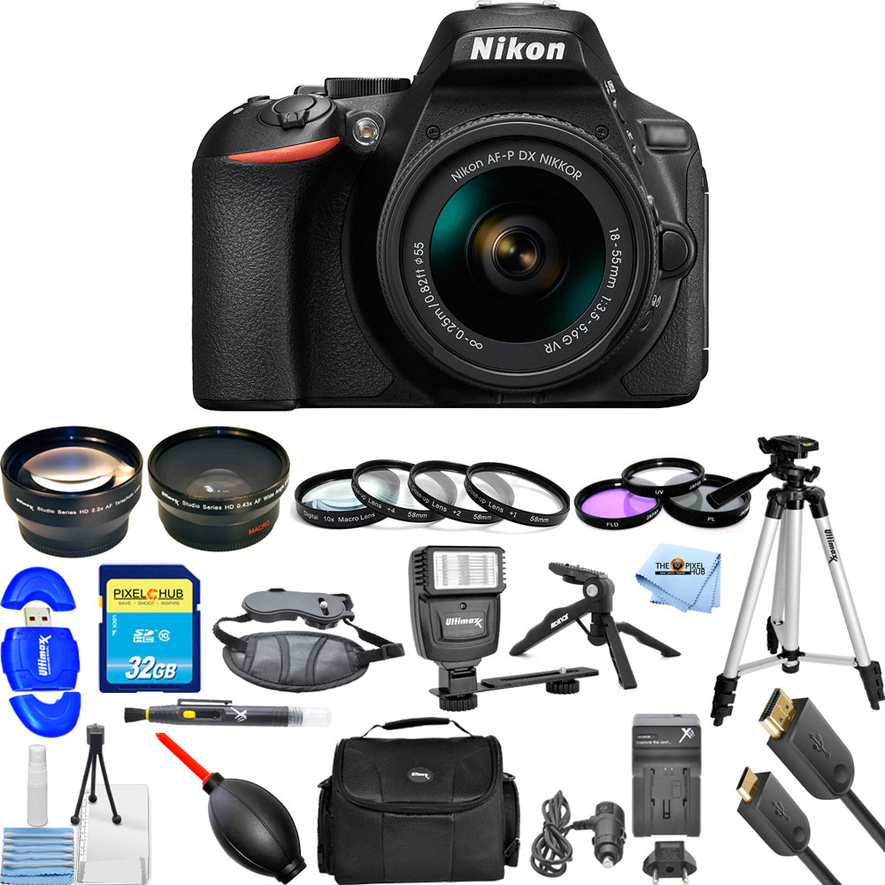 Nikon D5600 DSLR Camera with AF-P DX NIKKOR 18-55mm MEGA KIT with Charger + MORE