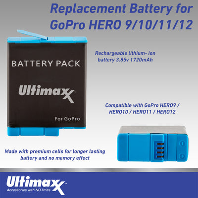 Ultimaxx Replacement Battery for GoPro HERO9 Black 1720mAh