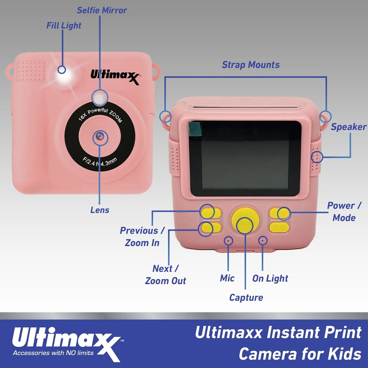 Ultimaxx Instant Print Camera Kids 32GB MicroSD with 3 Print Rolls GIFT Bundle Ultimaxx