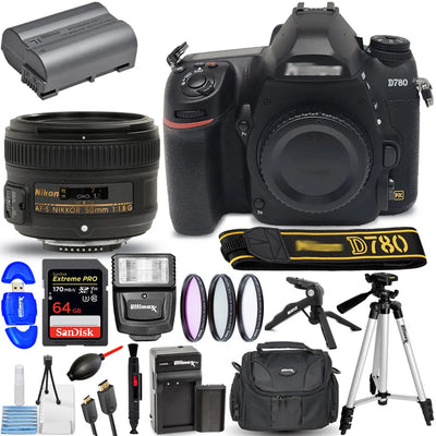 Nikon D780 DSLR Camera with 50mm f/1.8G Lens - 15PC Accessory Bundle