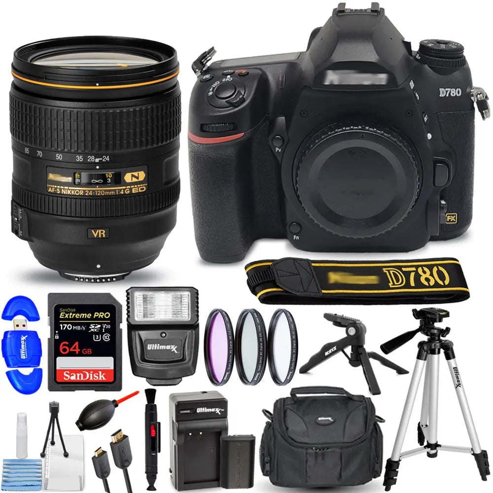 Nikon D780 DSLR Camera with 24-120mm ED VR Lens+ EXT BATT + 64GB + Filter Bundle