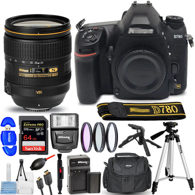 Nikon D780 DSLR Camera with 24-120mm ED VR Lens+ EXT BATT + 64GB + Filter Bundle