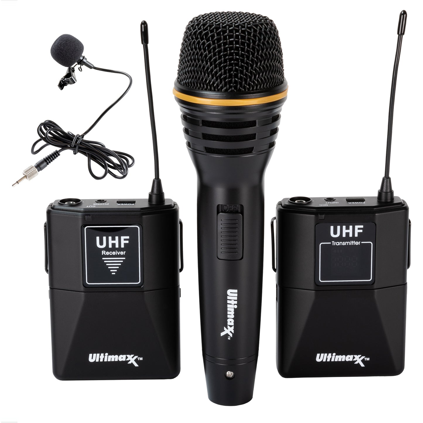 Ultimaxx Wireless Mic Kit with Lavalier Mic, Cables, Carry Case and Handheld Mic