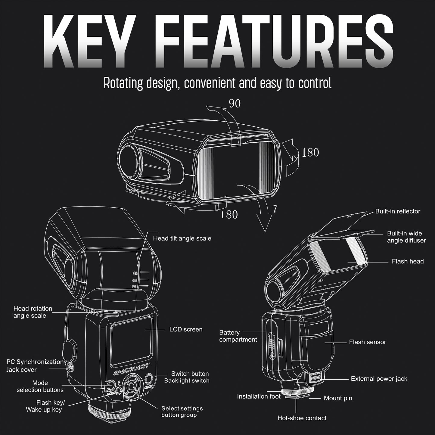 Universal Auto Flash w/ LCD Display by Ultimaxx - 8PC Accessory Bundle