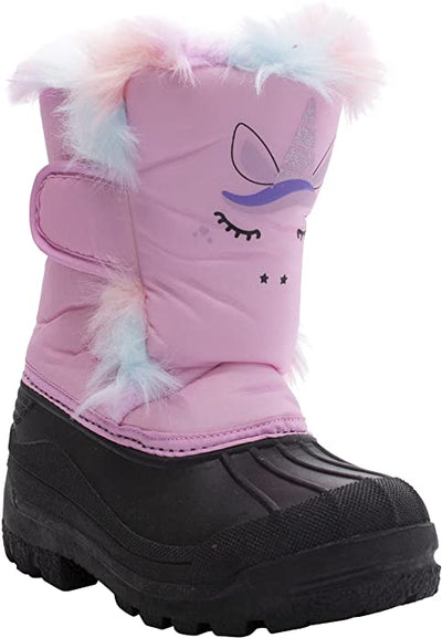 AQUAKIX Pink Unicorn Print With Rainbow Fur Snow Boots (Y13)