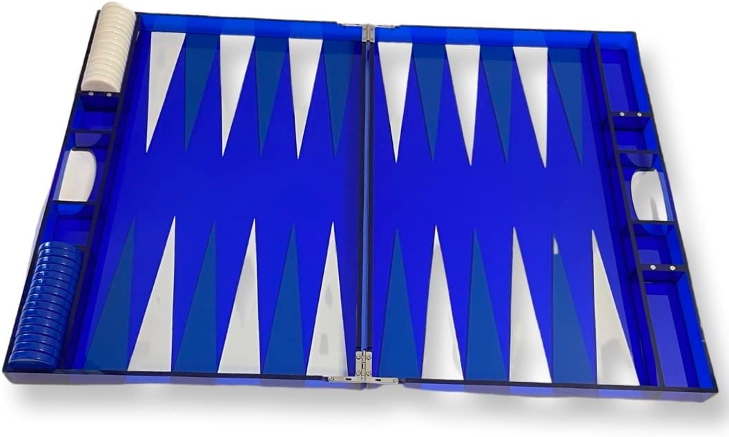 Lucite Acrylic Backgammon Set 18" Large Premium Board and Pieces (Clear Blue)