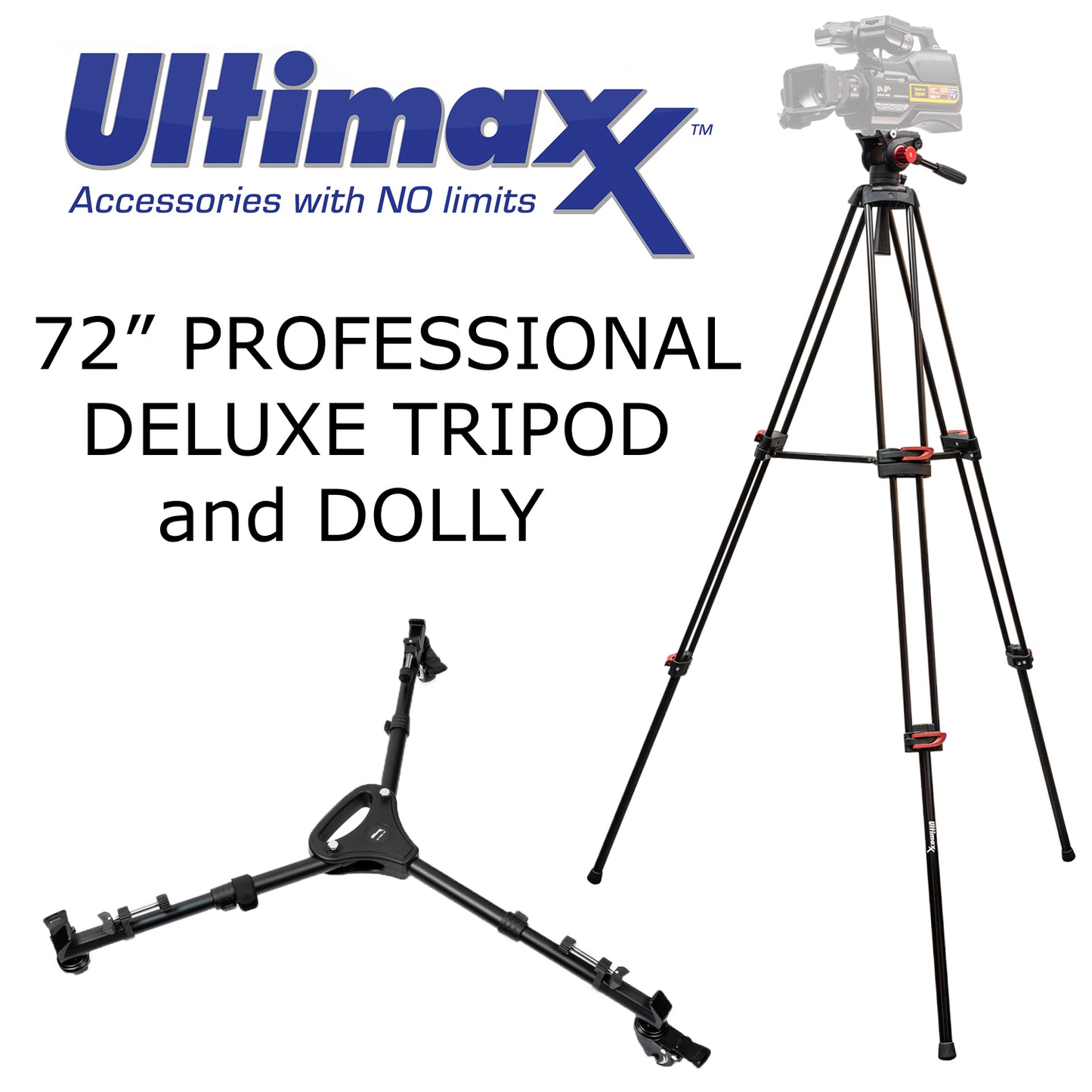 72" 180cm Portable Video Camera Tilt Tripod and Heavy Duty Dolly Bundle