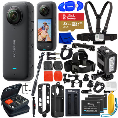 Insta360 X3 5.7K 360° Waterproof Touch Screen Action Camera - 25PC 32GB Bundle