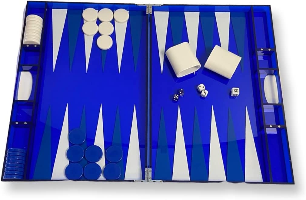 Lucite Acrylic Backgammon Set 18" Large Premium Board and Pieces (Clear Blue)