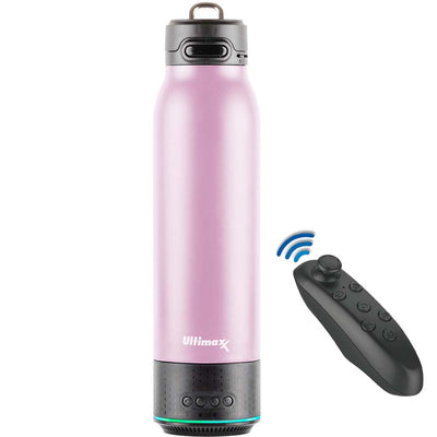 Ultimaxx Vacuum Insulated Premium Water Bottle (Pink) with Rechargeable Bluetooth Speaker and Xtreme Mini Bluetooth Remote. Remote Doubles as Gaming Joystick/Mouse for Smartphone Apps.